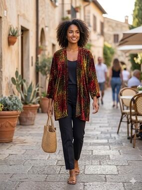 A Touch of Class Vintage Silk Blend Velvet Burnout Floral Cardigan Jacket